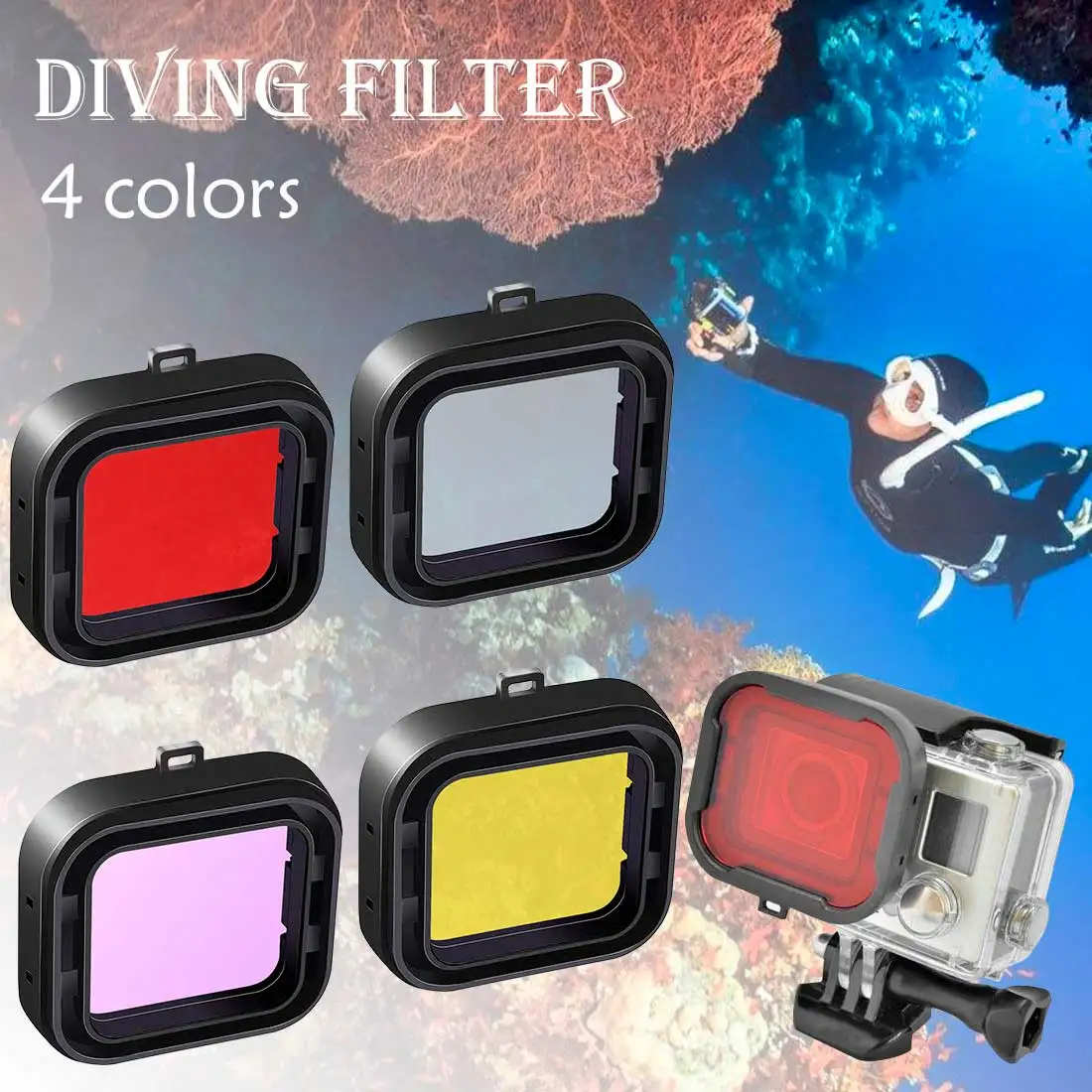 

Lens Filter Diving Filters For GoPro Acessorios Camera Housing Case Underwater Lens Converter for Gopro HERO 3+ 4 Go pro 4/3+