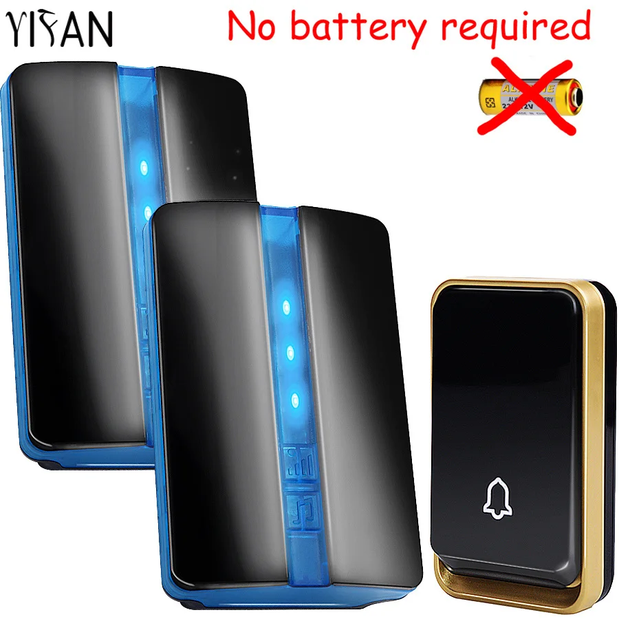 YIFAN 2017 NEW Wireless doorbell NO BATTERY 51 Music 150M Remote Door bell chime EU Plug LED light AC 110-220V 1 Button 2 receiver 001
