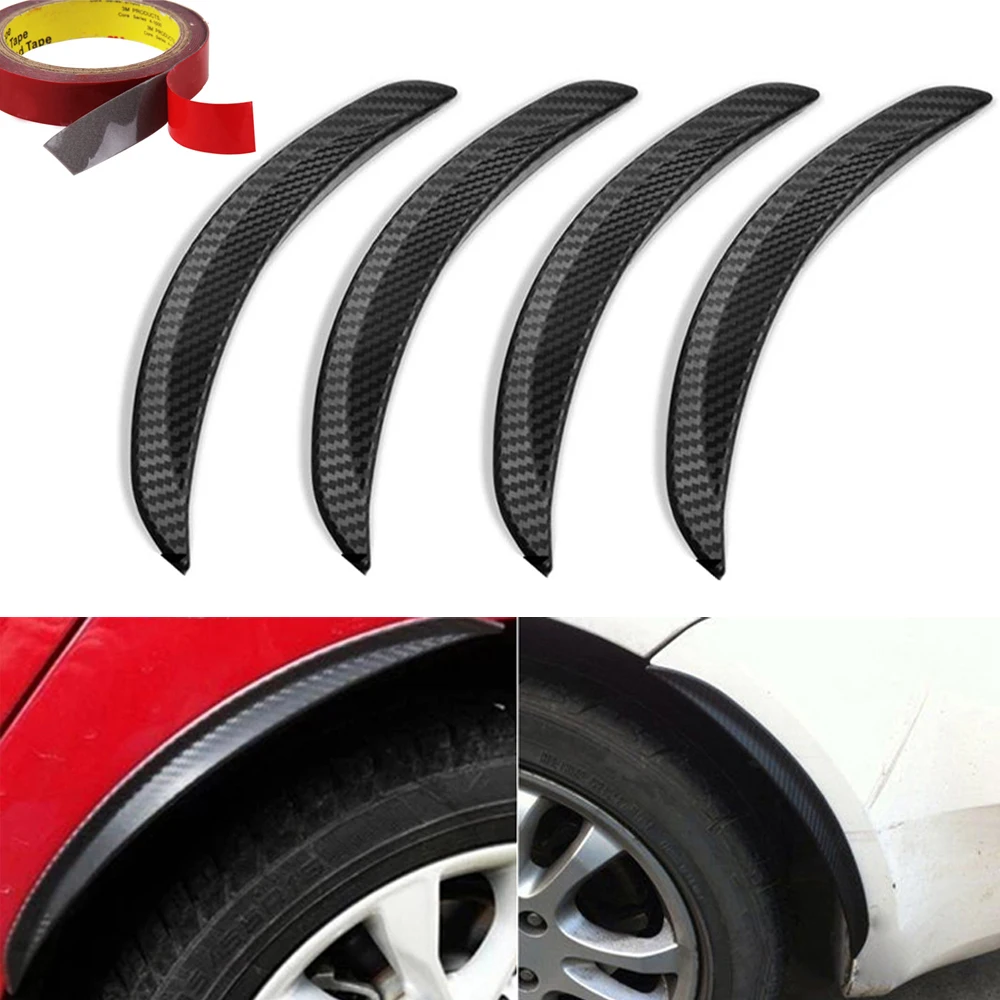 

4pcs-25cm Universal Black Carbon Fiber Car Fender Flares Arch Wheel Eyebrow Trim Fexible Moulding Auto Mudguard Protector Lips