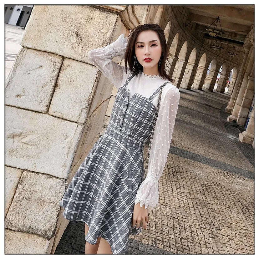 NUTLET2019 spring and summer new check two-piece dress women's fashion lotus leaf sleeve dress
NUTLET2019 spring and summer new check two-piece dress women's fashion lotus leaf sleeve dress