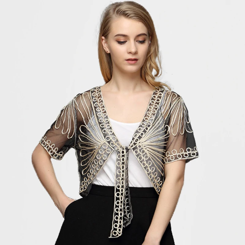 Sexy Sheer Tulle Jacket Summer Outside Female Short Coat Lace Thin Cardigan Women Spring Summer Sun Protection tops M505
Sexy Sheer Tulle Jacket Summer Outside Female Short Coat Lace Thin Cardigan Women Spring Summer Sun Protection tops M505