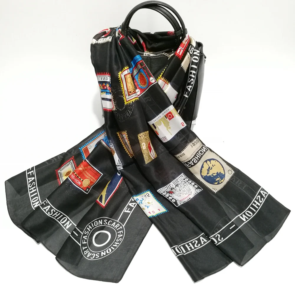 Шарф из шелка однотонный шарф с мультяшным логотипом роскошный брендовый
