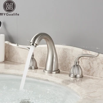 Brushed Nickel Basin Faucet Dual Handle Widespread 3 Holes Bathroom Washing Tap Deck Mounted Goose Neck Vessel Sink Faucet
Brushed Nickel Basin Faucet Dual Handle Widespread 3 Holes Bathroom Washing Tap Deck Mounted Goose Neck Vessel Sink Faucet