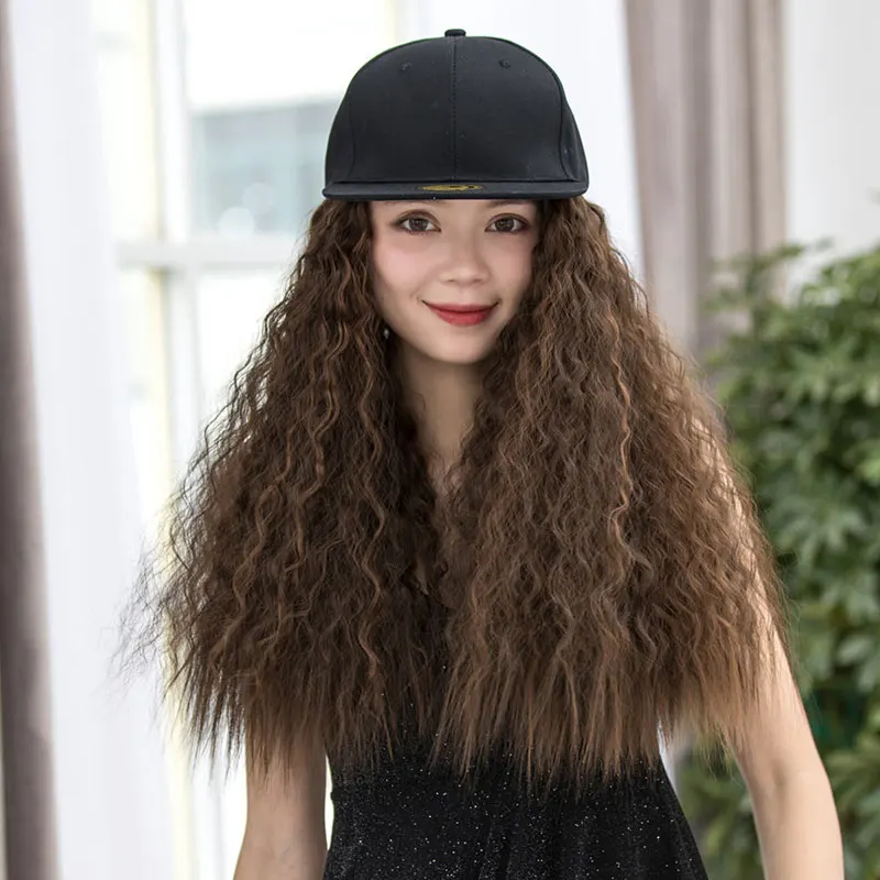 Adjustable Baseball Cap with Attached Long Black Hair Rasta Braids with Beads
