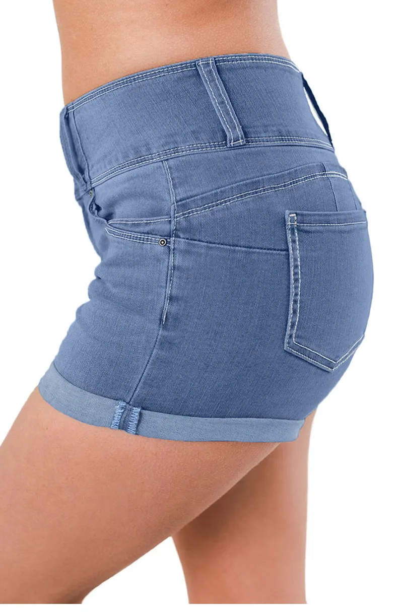 Light-Blue-Triple-Button-High-Waisted-Denim-Shorts-LC786095-4-3
