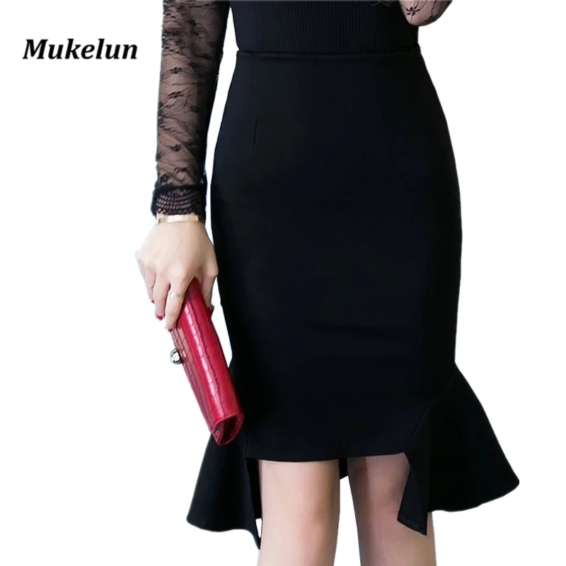 

S-5XL Women Pencil Skirt Plus Size 2019 New Fashion Midi Skirt Casual Elegant Stretch Fabrics OL Mermaid Skirt Red Black