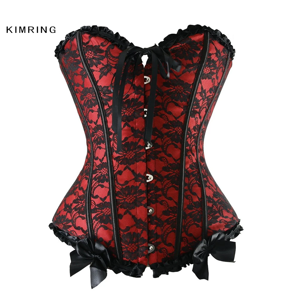 Kimring Sexy Lace Satin Corset Women's Gothic Lace up Boned Overbust Corset Bustiers Top Waist Cincher Shaper Corselet 
Kimring Sexy Lace Satin Corset Women's Gothic Lace up Boned Overbust Corset Bustiers Top Waist Cincher Shaper Corselet