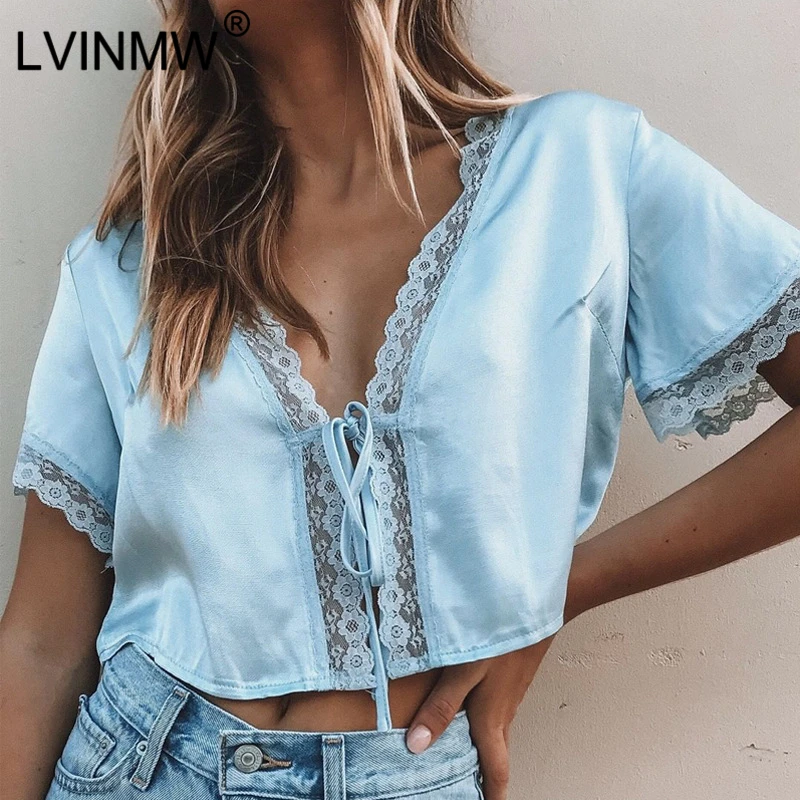 LVINMW Sexy Solid Lace Patchwork V Neck Crop Top 2019 Summer Women Lace Up Bow Short Sleeve Casual Tshirt Female Office Lady Top
LVINMW Sexy Solid Lace Patchwork V Neck Crop Top 2019 Summer Women Lace Up Bow Short Sleeve Casual Tshirt Female Office Lady Top