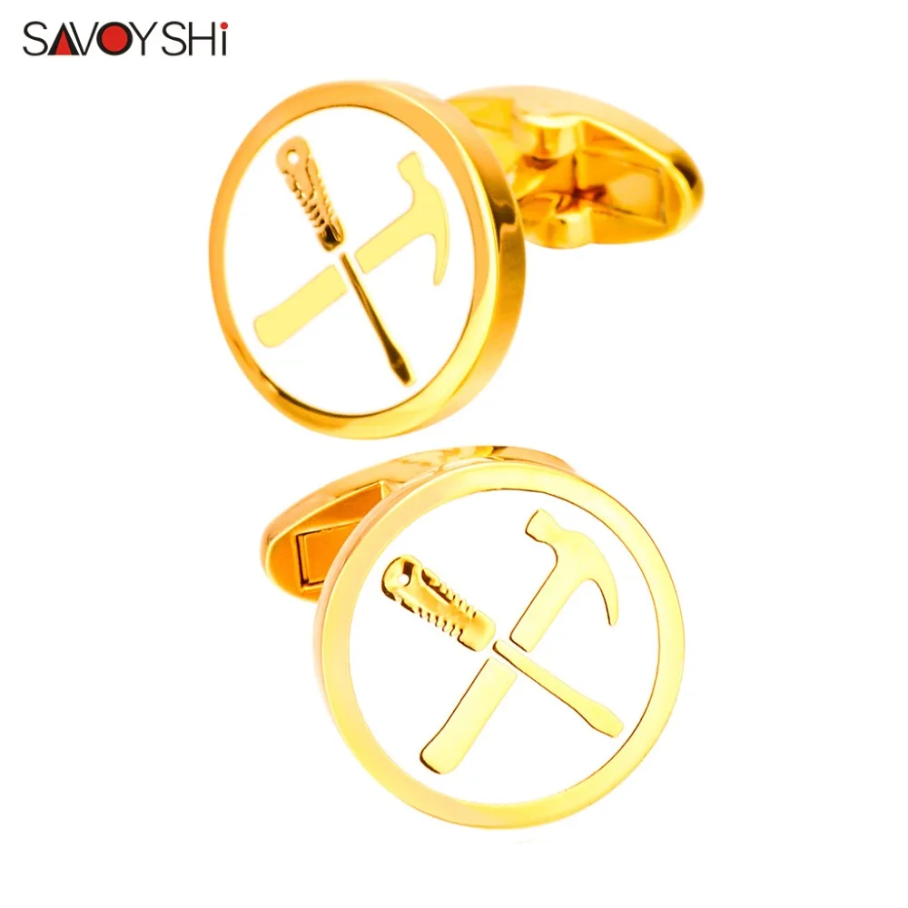 SAVOYSHI Newest Fashion Gold Enamel Hammer Saw Cufflinks for Mens Gift Shirt Cuffs Buttons Jewelry Free Engraving Words Gemelos
SAVOYSHI Newest Fashion Gold Enamel Hammer Saw Cufflinks for Mens Gift Shirt Cuffs Buttons Jewelry Free Engraving Words Gemelos