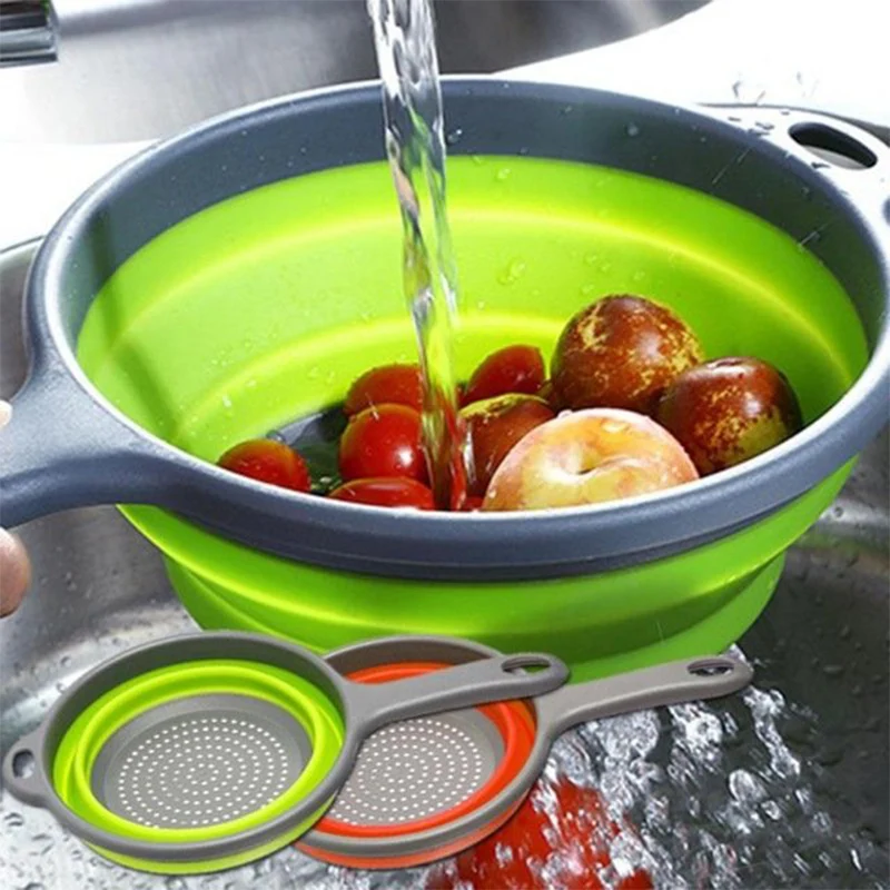 Long Handle Round Drain Fruit Storage Baskets Foldable Silicone Colander Fruit Vegetable Washing Baskets Kitchen Food Containers
Long Handle Round Drain Fruit Storage Baskets Foldable Silicone Colander Fruit Vegetable Washing Baskets Kitchen Food Containers