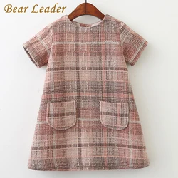 Bear leader/платье для девочек коллекция 2019 года, брендовая осенняя одежда для девочек детская одежда в клетку с круглым вырезом и карманами плат...