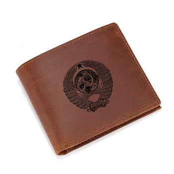 

Engraved CCCP Wallets Men Soviet Union Purses Russia Vintage RFID Protection Card Holders Short Purses Leather Wallets