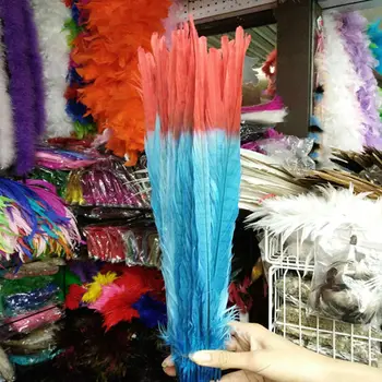 

Wholesale 100pcs/lot sky blue and red double color pheasant feather 18-20inches / 45-50cm multi-purpose decoration