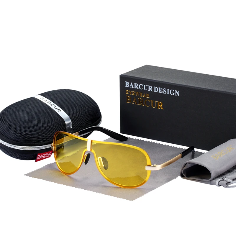 BARCUR Polarized Black Round Rimless Sunglasses Night Driving