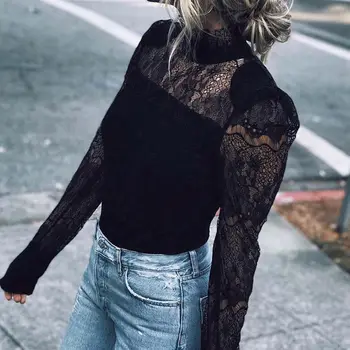 Sexy Black Lace Tops Shirt Women Stand Collar Long Sleeve Sheer Top Blouse Womens Casual Shirts Mesh Tops Clothing
Sexy Black Lace Tops Shirt Women Stand Collar Long Sleeve Sheer Top Blouse Womens Casual Shirts Mesh Tops Clothing