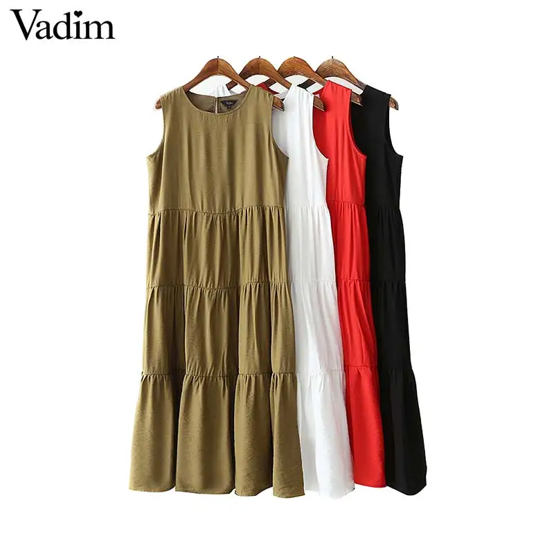 Vadim women elegant solid midi dress O neck sleeveless pleated female casual mid calf dresses vestidos QC342
Vadim women elegant solid midi dress O neck sleeveless pleated female casual mid calf dresses vestidos QC342