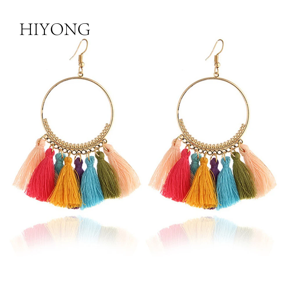 

Bohemian Handmade Statement Tassel Earrings for Women Vintage Round Long Drop Earrings Evening Party Bridal Fringed Jewelry Gift