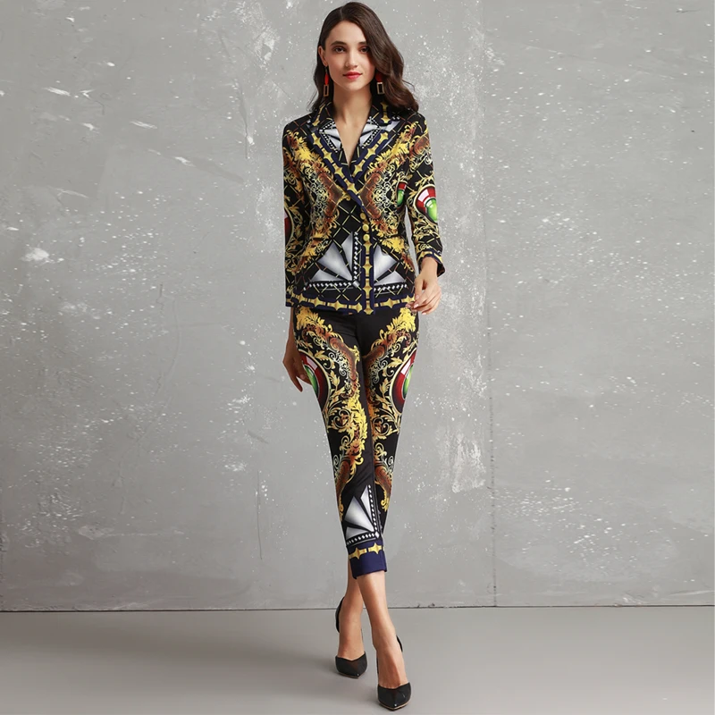 High-end New 2019 Runway Designer Chic Print Three Quarter Sleeve Turn-down Collar Blazer + Pencil Pants Suits Women Twinsets
High-end New 2019 Runway Designer Chic Print Three Quarter Sleeve Turn-down Collar Blazer + Pencil Pants Suits Women Twinsets