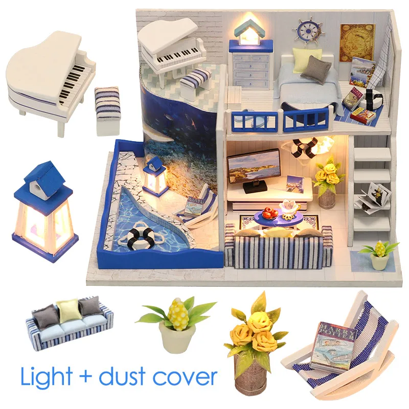 DIY Miniature Dollhouse Sound of the Sea With LED Furniture Bule Color Vintage Villa House Building Kits Kids Girls Gifts Toys
DIY Miniature Dollhouse Sound of the Sea With LED Furniture Bule Color Vintage Villa House Building Kits Kids Girls Gifts Toys