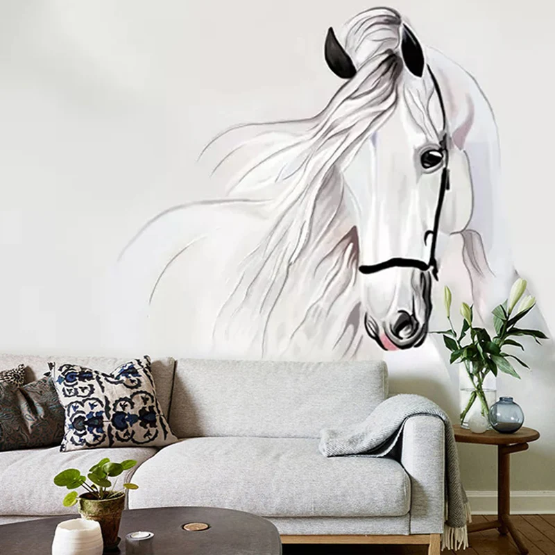 Фотообои на заказ Настенные обои для спальни стены 3D Ручная роспись Белая лошадь