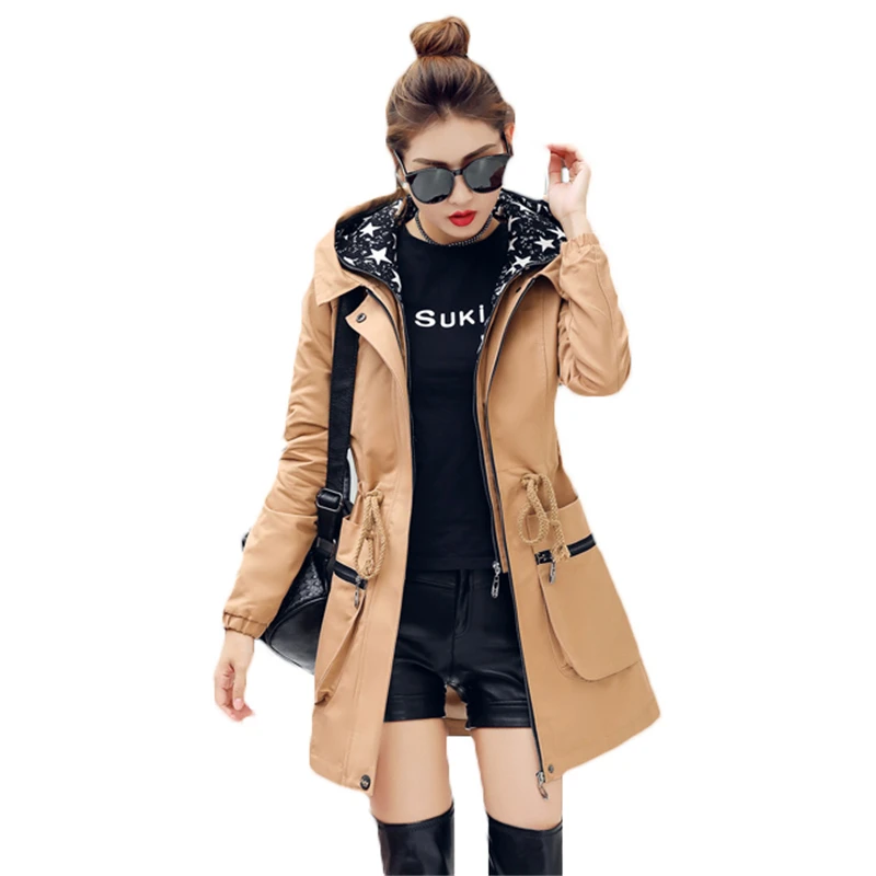 2018 New Spring Autumn Trench Coat Women Causal Long Sleeve Hooded Medium Long Khaki Female Coat Casaco Feminino Coats Z548
2018 New Spring Autumn Trench Coat Women Causal Long Sleeve Hooded Medium Long Khaki Female Coat Casaco Feminino Coats Z548