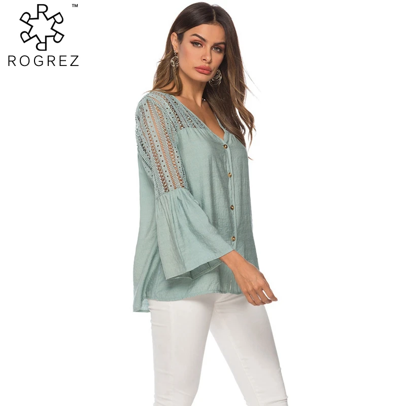 ROGREZ Blue Elegant Lace Hollow Out Deep V Neck Flare Long Sleeve Shirts Office Women Tops Spring Summer Shirts
ROGREZ Blue Elegant Lace Hollow Out Deep V Neck Flare Long Sleeve Shirts Office Women Tops Spring Summer Shirts