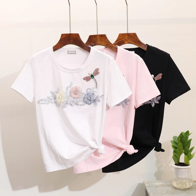 Tshirt Women 2019 Spring and Summer New Diamond Embroidery Flowers Dragonfly Short Sleeve T-shirt Girls Students Fashion Tops
Tshirt Women 2019 Spring and Summer New Diamond Embroidery Flowers Dragonfly Short Sleeve T-shirt Girls Students Fashion Tops