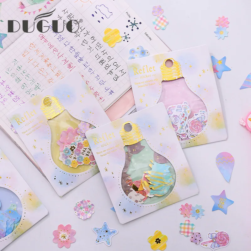 DUGUO cute stationery light bulb gilding PVC sticker bag account set personality creative DIY transparent diary stickers 30 into
DUGUO cute stationery light bulb gilding PVC sticker bag account set personality creative DIY transparent diary stickers 30 into