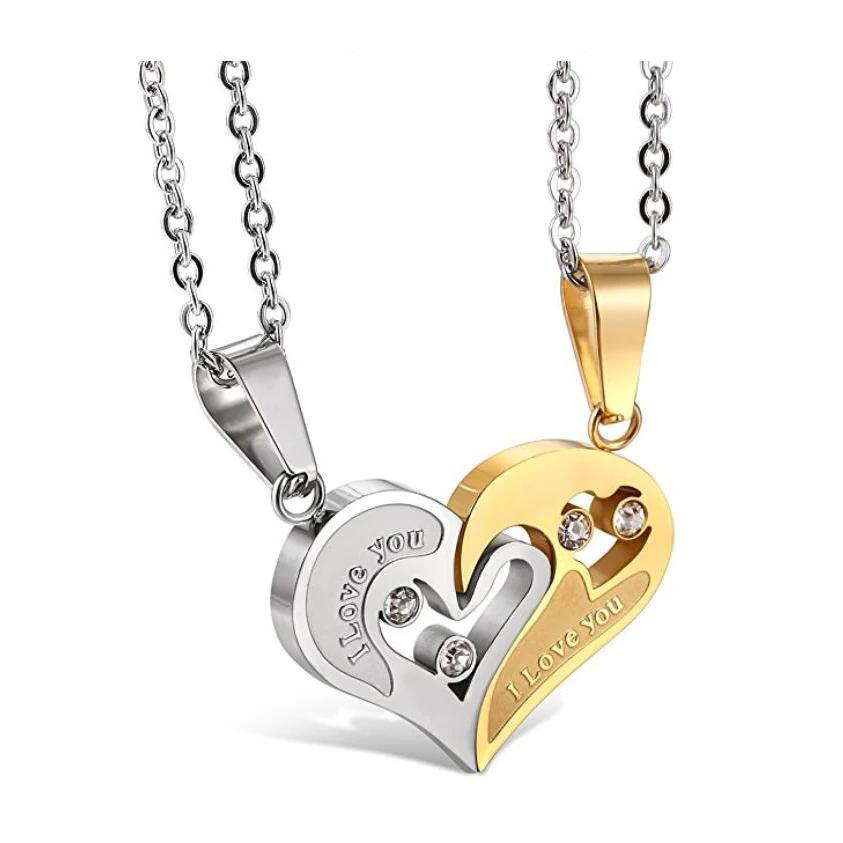 Romantic couple puzzle necklace displayed in gift box