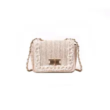 Bolso de paja de Color caramelo tejido a mano para mujer, bolso de cadena de perlas salvajes, bandolera para mujer, bolso de hombro pequeño, bolso de viaje(China)