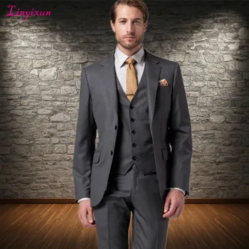 Latest 2018 Italian high quality worsted suit Men Suit Business suit two button back vent dark grey Three-Piece Suit wedding 
Latest 2018 Italian high quality worsted suit Men Suit Business suit two button back vent dark grey Three-Piece Suit wedding