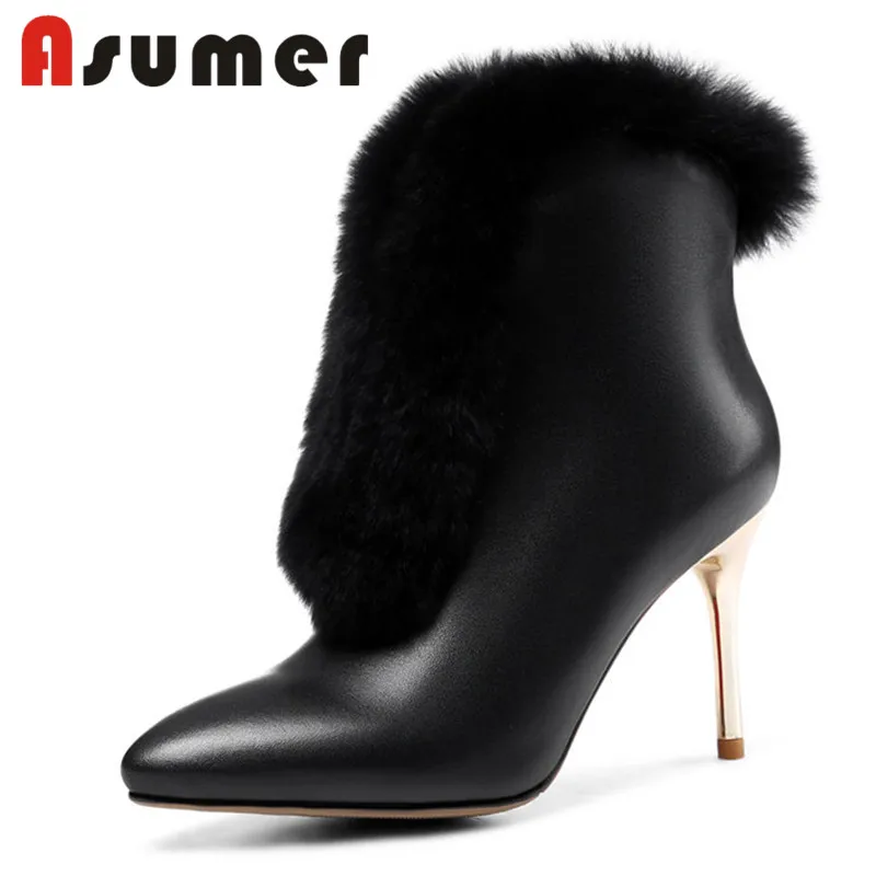 ASUMER HOT SALE 2020 winter ankle boots for women thin heels fur boots pointed toe solid genuine leather boots size34-39
ASUMER HOT SALE 2020 winter ankle boots for women thin heels fur boots pointed toe solid genuine leather boots size34-39
