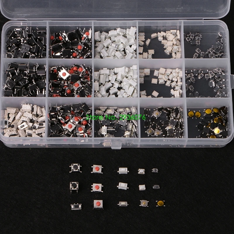 750Pcs/set 15 Value Tactile Push Button Switch Micro Switch Momentary Assortment Kit Drop Shipping Support
750Pcs/set 15 Value Tactile Push Button Switch Micro Switch Momentary Assortment Kit Drop Shipping Support