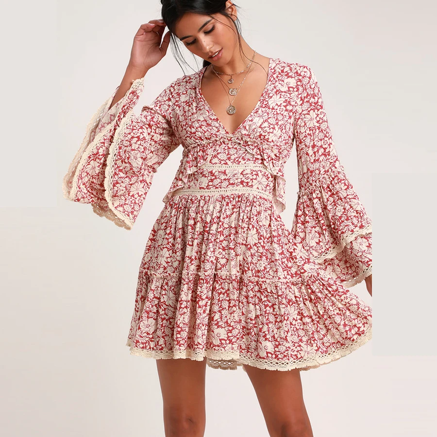 TEELYNN mini dresses red Floral print sexy deep v-neck backless summer Dresses flare long sleeve short boho dress women Dresses
TEELYNN mini dresses red Floral print sexy deep v-neck backless summer Dresses flare long sleeve short boho dress women Dresses