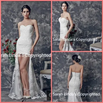 Fashion sheath white lace elegant high low wedding dresses strapless sweetheart neck formal bridal gowns
Fashion sheath white lace elegant high low wedding dresses strapless sweetheart neck formal bridal gowns