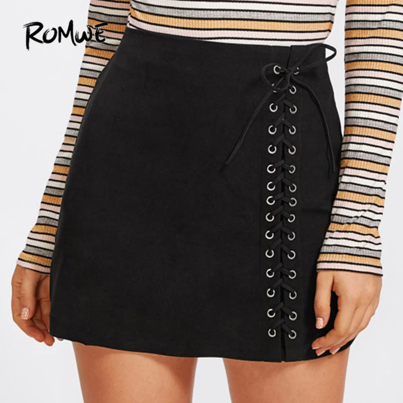 ROMWE Ladies Grommet Lace Up Detail Plain Skirt Autumn Short Skirts Women 2019 New Fashion Black A Line Casual Skirt
ROMWE Ladies Grommet Lace Up Detail Plain Skirt Autumn Short Skirts Women 2019 New Fashion Black A Line Casual Skirt