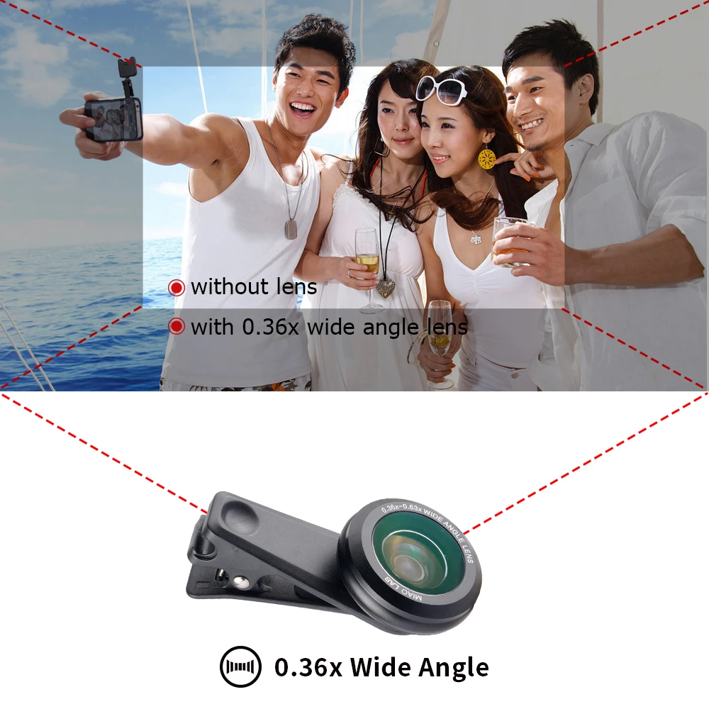APEXEL LED Selfie Light Fill-in light +0.36X Wide Angle Lens + 15X Macro Lens Kit 16 12