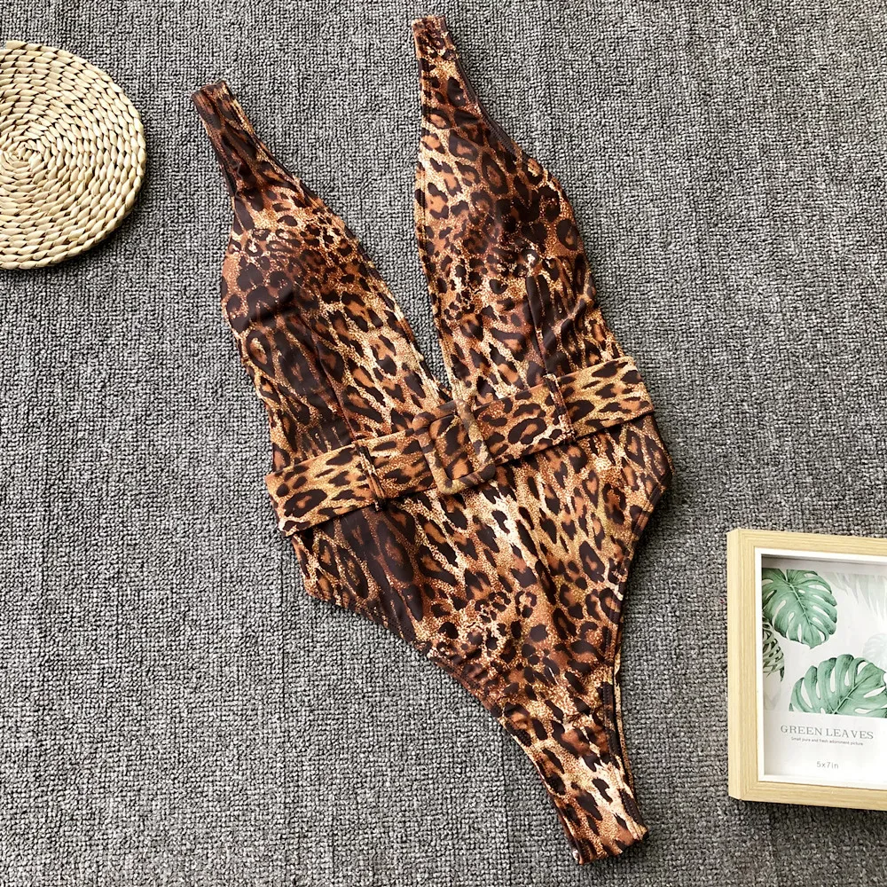 Новинка 2019 Леопардовый Цельный купальник женская одежда для плавания с поясом