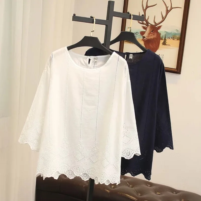 NXH oversize Women's Summer Thin Blouse cotton Shirt Sweet Solid Hollow Out Lace Women Tops Plus size Ladies Clothing
NXH oversize Women's Summer Thin Blouse cotton Shirt Sweet Solid Hollow Out Lace Women Tops Plus size Ladies Clothing