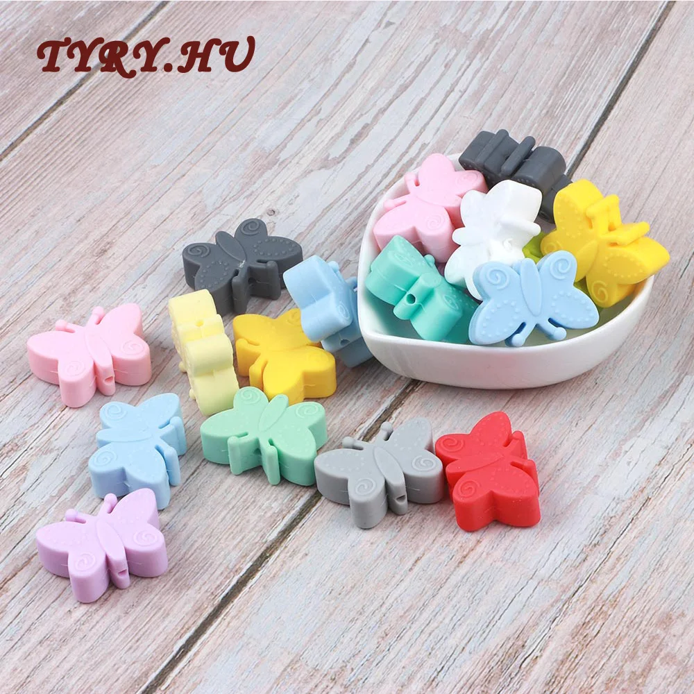 

TYRY.HU Silicone Beads 5Pcs/lot Butterfly BPA Free Material for DIY Baby Teething Necklace Toy Food Grade Baby Teether