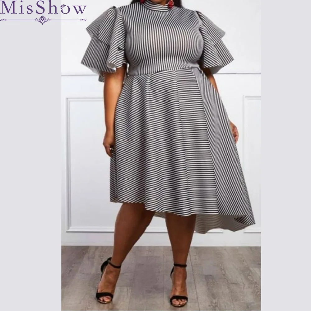 Large Sizes Striped Dress Women short Butterfly Sleeve Midi Dress Casual Loose Plus Size Party Dresses female Gown 3XL 4XL Black 
Large Sizes Striped Dress Women short Butterfly Sleeve Midi Dress Casual Loose Plus Size Party Dresses female Gown 3XL 4XL Black