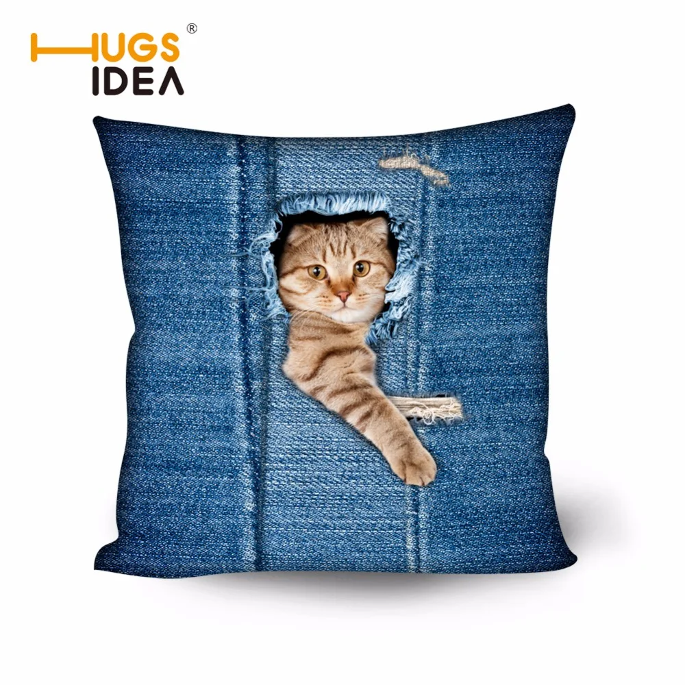 Hugsidea blau tier denim jeans katze kissen 50x50 cm kissenbezug abdeckung wohnzimmer sofa katze kissen hause