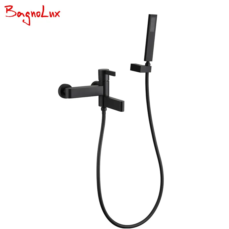 

Bagnolux Wholesale Super High Quality Wall Mounted Matt Black Crane Bathtub Faucet With Swivel Spout & Hand Shower Set 170606-2