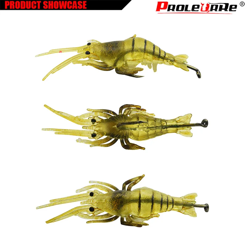 

1Pcs Soft Silicone Simulation Fishing Lure Shrimp Prawn Bait Artificial Bait With Swivel Yellow Fishy Smell Single Hook 4cm 1.3g