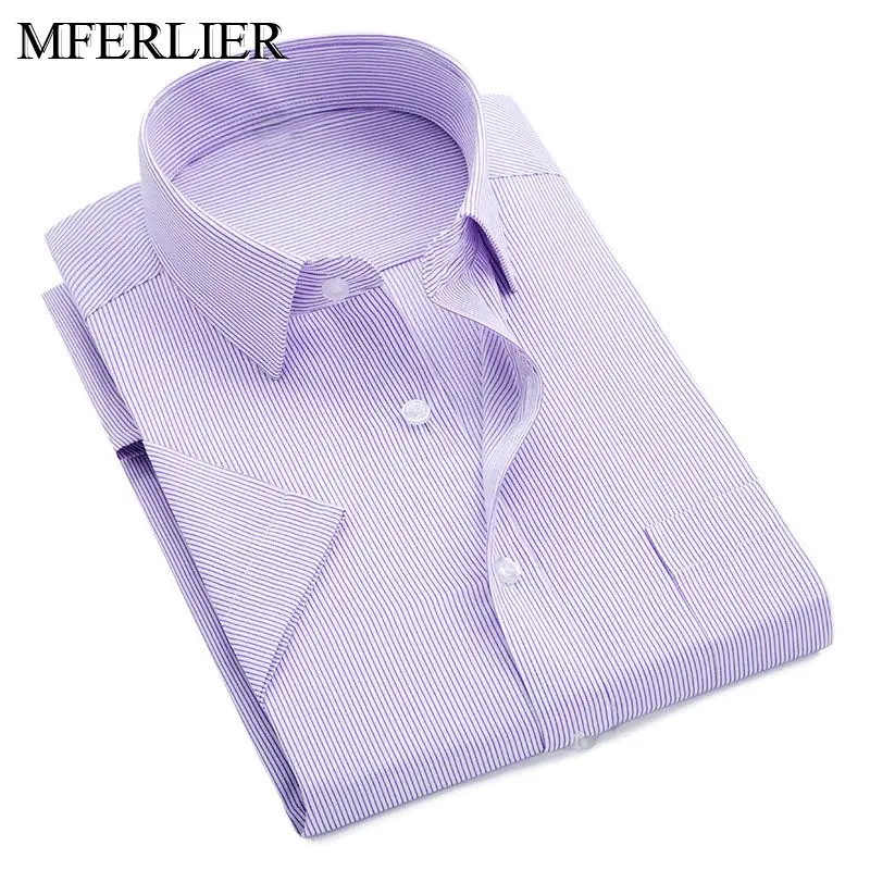 

MFERLIER Summer men shirt 5XL 6XL 7XL 8XL 9XL 10XL Bust 164cm Plus size Striped business shirts short sleeve large size shirt