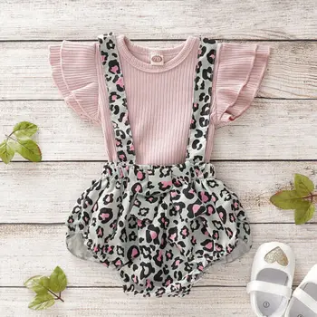 

CANIS Brand 2019 New Newborn Kid Baby Girl Clothes Ruffle Sleeve Solid Color Tops Floral Printed Shorts Overalls Summer Outfit