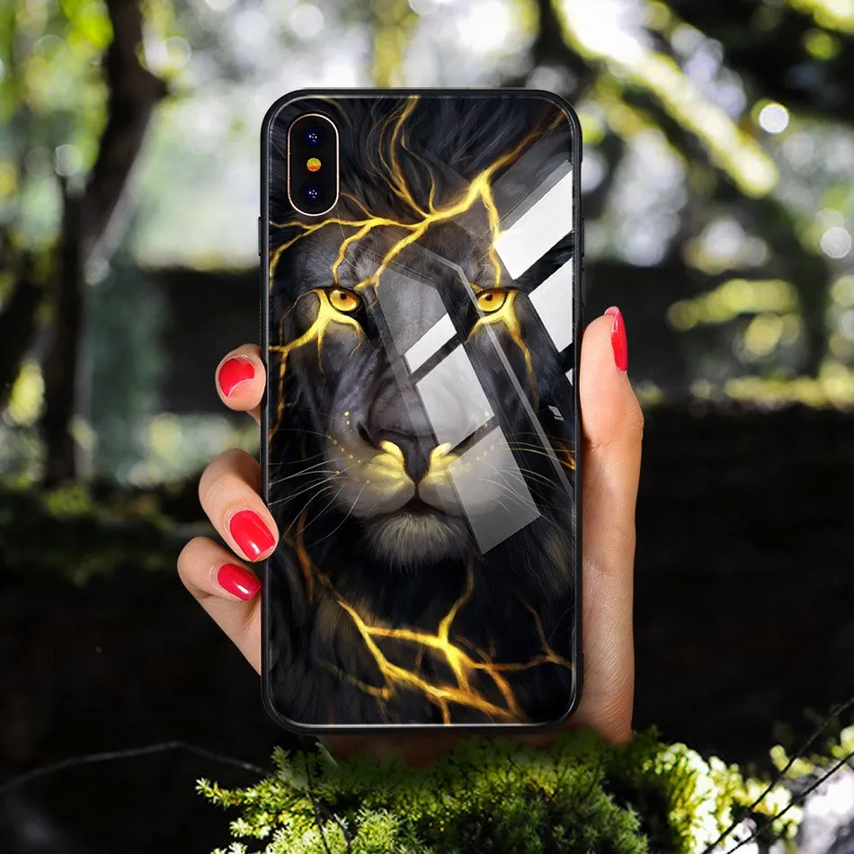 Tempered Glass Case For iPhone 7 6 8 6S Plus Case For iPhone X 10 HD Animal Pattern Soft Edge Back Cover Cases Protective Shell (17)