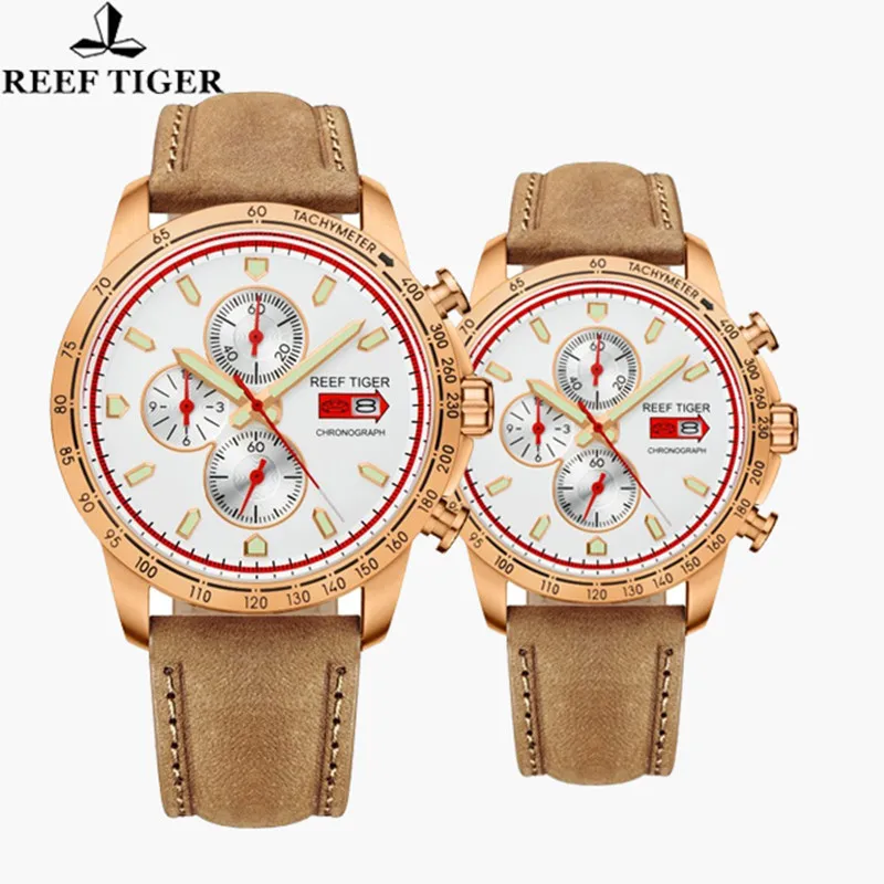 

Reef Tiger/RT Top Brand Sport Watch For Men Chronograph Quartz Watches With Date Rose Gold Watch With Luminous Pointer RGA3029