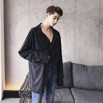2018 Men's Summer Loose Long Asymmetry Shortirt Fashion Men's Long Sleeved Loose Korean Wild Long-sleeved shirt
2018 Men's Summer Loose Long Asymmetry Shortirt Fashion Men's Long Sleeved Loose Korean Wild Long-sleeved shirt