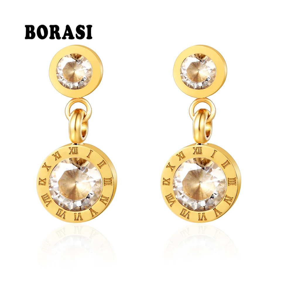 BORASI Simple Temperament Double Round Gold Color Stainless Steel Dangle Earrings Roman Numerals CZ Drop Earrings For Female
BORASI Simple Temperament Double Round Gold Color Stainless Steel Dangle Earrings Roman Numerals CZ Drop Earrings For Female